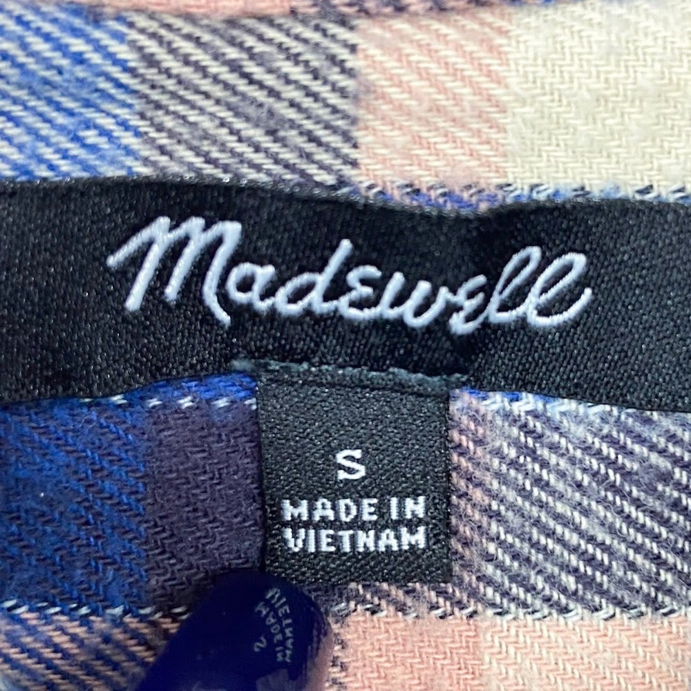 Madewell Flannel Sunday Shirt Size S Button Up Blue Pink Plaid Cabincore Western - Picture 3 of 15